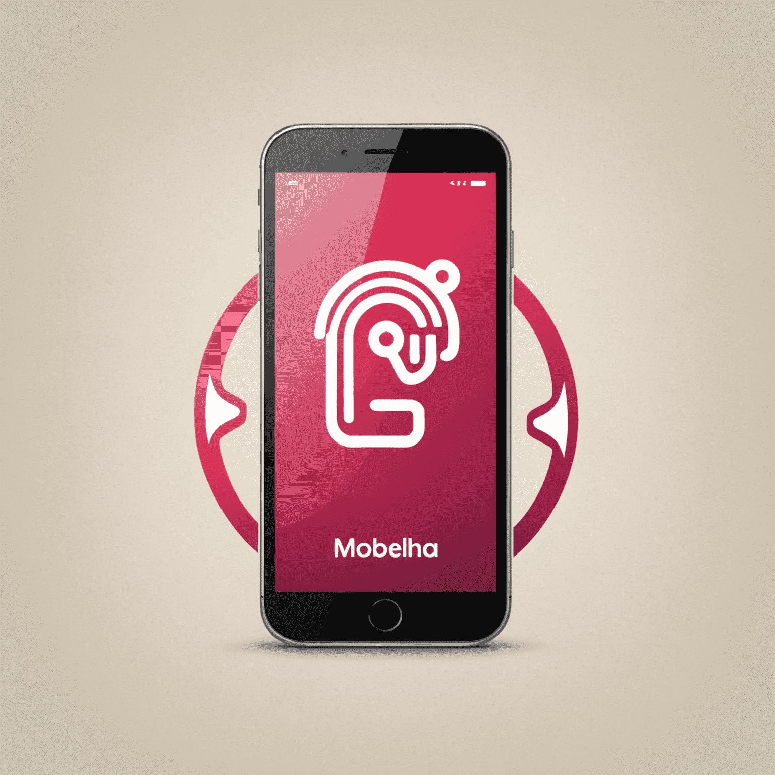 Mobilehhera logo featuring a stylized mobile phone icon with red and pink accents